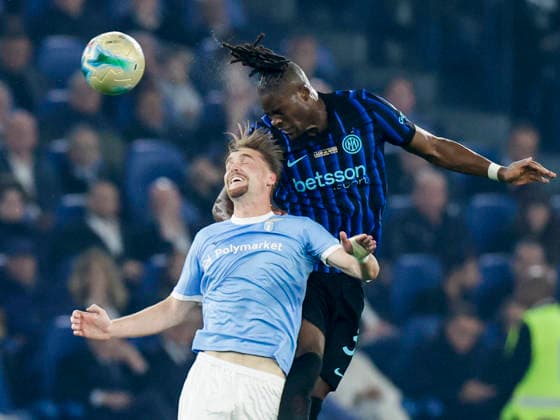 Coppa Italia final SS Lazio and FC Internazionale lazio™s Dutch midfielder Kenneth Taylor challenges for the ball with Inter™s German defender Yann Aurel Bisseck during the Coppa Italia final between SS Lazio and FC Internazionale at the Stadio Olimpico in Rome on 13 May 2026. _BPH8539_1 Copyright: xAntonioxBalascox