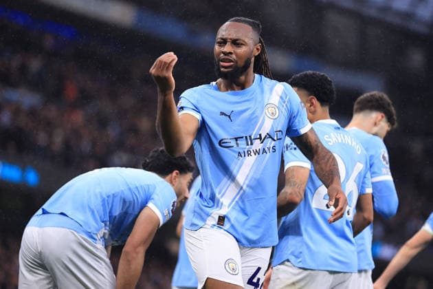 Fußball Premier League Manchester City gegen Crystal Palace 13. Mai 2026 Premier League Manchester City gegen Crystal Palace Antoine Semenyo von Manchester City feiert den Führungstreffer Foto Simon Stacpoole Abseits Manchester UK  Copyright: xSimonxStacpoolexOffside