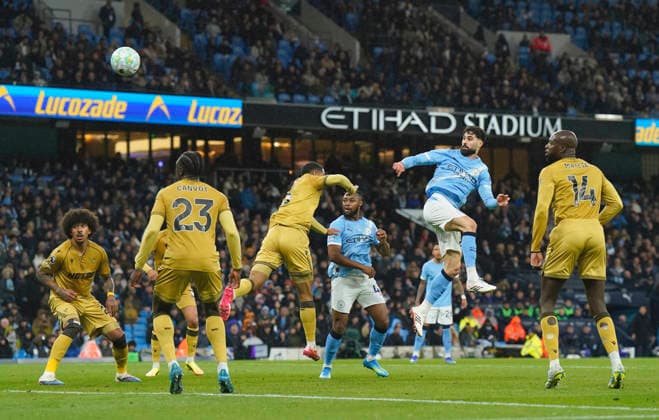 Manchester, England, 13th May 2026. Josko Gvardiol of Manchester City sees his header saved during the Manchester City vs Crystal Palace Premier League match at the Etihad Stadium, Manchester. Picture credit should read: Andrew Yates Sportimage EDITORIAL USE ONLY. No use with unauthorised audio, video, data, fixture lists, club league logos or live services. Online in-match use limited to 120 images, no video emulation. No use in betting, games or single club league player publications. SPI_043_AY_Man_City_Palace SPI-4799-0042