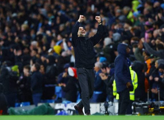Manchester City manager Pep Guardiola celebrates their teams goal 2-0 Manchester City v Crystal Palace, Premier League, Football, Etihad Stadium, Manchester , UK - 13 May 2026Manchester Etihad Stadium United Kingdom EDITORIAL USE ONLY No use with unauthorised audio, video, data, fixture lists, club league logos or live services. Online in-match use limited to 120 images, no video emulation. No use in betting, games or single club league player publications. Copyright: xMattxWest Shutterstockx 16871265g