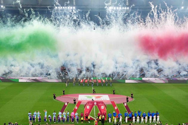 Teams lineup during the Frecciarossa Italian Cup 2025 2026 final soccer match between Lazio and Inter Milan at the Stadio Olimpico in Rome, Italy - May 13, 2026 - Soccer  Copyright: xSpada LaPressex