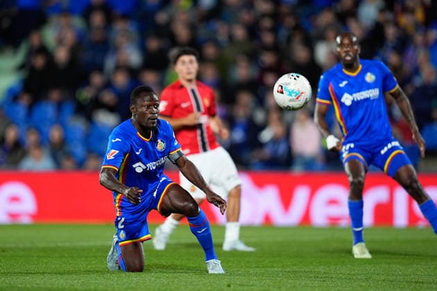 May 13, 2026, Getafe, Madrid, Spain: Dakonam Djene of Getafe CF in action during the Spanish League, LaLiga EA Sports, football match played between Getafe CF and RCD Mallorca at Coliseum de Getafe stadium on May 13, 2026, in Getafe, Spain. Getafe Spain - ZUMAa181 20260513_zaa_a181_180 Copyright: xDennisxAgyemanx