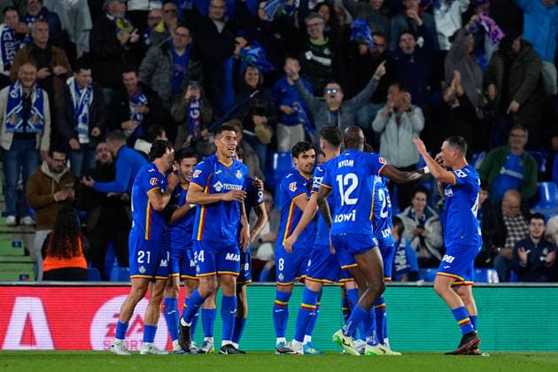 May 13, 2026, Getafe, Madrid, Spain: Martin Satriano of Getafe CF celebrates a goal with teammates during the Spanish League, LaLiga EA Sports, football match played between Getafe CF and RCD Mallorca at Coliseum de Getafe stadium on May 13, 2026, in Getafe, Spain. Getafe Spain - ZUMAa181 20260513_zaa_a181_184 Copyright: xDennisxAgyemanx