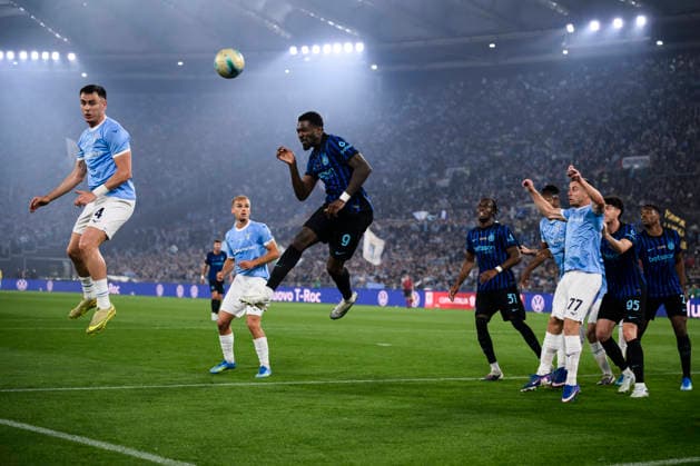 SS Lazio v FC Internazionale - Serie A Marcus Thuram of FC Internazionale scores the opening goal from a header during the Coppa Italia final football match between SS Lazio and FC Internazionale. Rome Italy Copyright: xNicolòxCampox