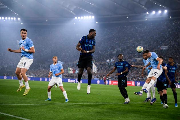 SS Lazio v FC Internazionale - Serie A Marcus Thuram of FC Internazionale scores the opening goal from a header during the Coppa Italia final football match between SS Lazio and FC Internazionale. Rome Italy Copyright: xNicolòxCampox