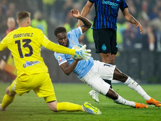 Coppa Italia final SS Lazio and FC Internazionale lazio™s Senegalese forward Boulaye Dia challenges for the ball with Inter™s Spanish goalkeeper Josep Martinez during the Coppa Italia final between SS Lazio and FC Internazionale at the Stadio Olimpico in Rome on 13 May 2026. _BPH9888_1 Copyright: xAntonioxBalascox