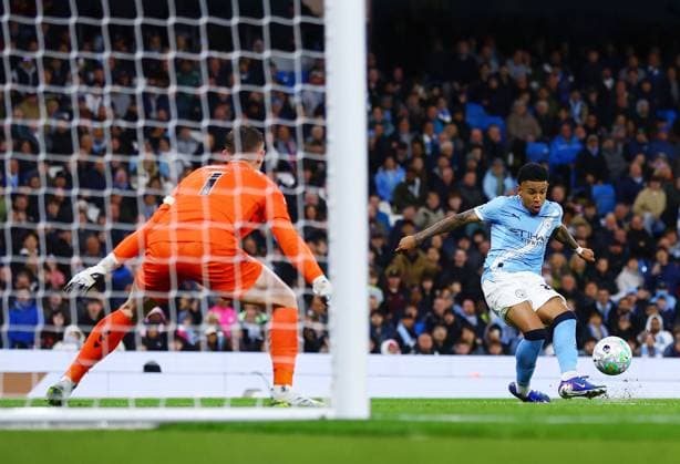 Savinho of Manchester City scores a goal to make it 3-0 Manchester City v Crystal Palace, Premier League, Football, Etihad Stadium, Manchester , UK - 13 May 2026Manchester Etihad Stadium United Kingdom EDITORIAL USE ONLY No use with unauthorised audio, video, data, fixture lists, club league logos or live services. Online in-match use limited to 120 images, no video emulation. No use in betting, games or single club league player publications. Copyright: xMattxWest Shutterstockx 16871265q