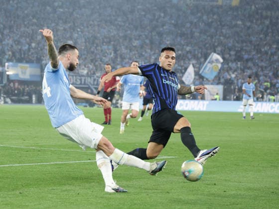 CALCIO - Coppa Italia - Final - SS Lazio vs Inter - FC Internazionale Photo by IPA ABACAPRESS.COM84649614 - lazio s Spanish defender Mario Gila challenges for the ball with Inter s Argentinian forward Lautaro Martinez during the Coppa Italia final between SS Lazio and FC Internazionale at the Stadio Olimpico in Rome on 13 May 2026. Rome Italy  Copyright: xIPAxSport ABACAx