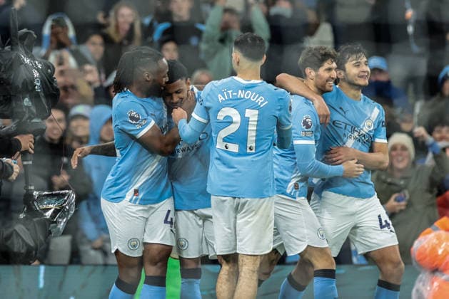Premier League: Manchester City v Crystal Palace Savino of Manchester City celebrates his goal to make it 3-0 during the Premier League match Manchester City vs Crystal Palace at Etihad Stadium, Manchester, United Kingdom on 13 May 2026 (Photo by Mark Cosgrove News Images) Manchester Etihad Stadium Greater Manchester United, ManU Kingdom Copyright: xMarkxCosgrove NewsxImagesx