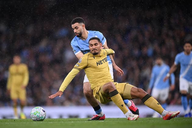 Manchester City v Crystal Palace, Premier League Maxence Lacroix of Crystal Palace is challenged by Rayan Ait-Nouri of Manchester City during the Manchester City v Crystal Palace Premier League match at the Etihad Stadium, Manchester, England on 13 May 2026 Credit: Ben Roberts Every Second Media Editorial use only. All images are copyright Every Second Media Limited. No images may be reproduced without prior permission. All rights reserved. Premier League and Football League images are subject to licensing agreements with Football DataCo Limited. see https: www.football-dataco.com Copyright: xIMAGO EveryxSecondxMediax ESM-1989-0031 BenxRobertsx xEveryxSecondxMediax