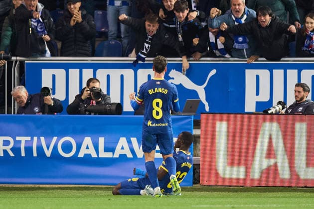 May 13, 2026, Vitoria, Alava, SPAIN: Ibrahim Yalatif Diabate of Deportivo Alaves celebrates after scoring the team s first goal during the LaLiga EA Sports match between Deportivo Alaves and FC Barcelona, Barca at Mendizorrotza on May 13, 2026, in Vitoria, Spain. Deportivo Alaves V FC Barcelona - LaLiga EA Sports  - ZUMAa181 20260513_zaa_a181_268 Copyright: xRicardoxLarreinax