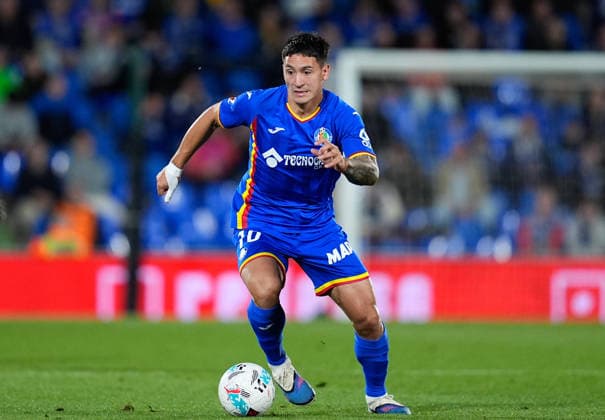 May 13, 2026, Getafe, Madrid, Spain: Martin Satriano of Getafe CF in action during the Spanish League, LaLiga EA Sports, football match played between Getafe CF and RCD Mallorca at Coliseum de Getafe stadium on May 13, 2026, in Getafe, Spain. Getafe Spain - ZUMAa181 20260513_zaa_a181_279 Copyright: xDennisxAgyemanx