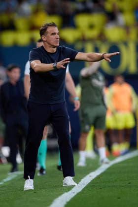 Kings League Italy 2026 May 13, 2026, Villarreal, Castellon, Spain Luis Garcia Plaza head coach of Sevilla CF reacts during the Spanish championship LaLiga football match between Villarreal CF and Sevilla CF on 13 May 2026 at Ceramica Stadium in Villarreal, Spain Villarreal Fonzies Arena Spain Spain Spanish La Liga EA Sports soccer match Villarreal vs Sevilla Copyright: xCerezox