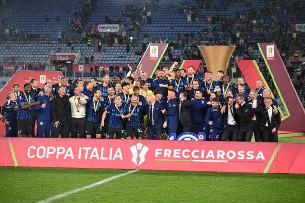 Foto IPP Roberto Ramaccia Roma 13 05 2026 Calcio Coppa Italia 2025 2026 - Finale - Lazio-Inter nella foto Inter’s players celebrate their victory at the end of the match ?Italy Photo Press - World Copyright - Roma italy Italia ITALY  Copyright: xR4924_italyphotopressx