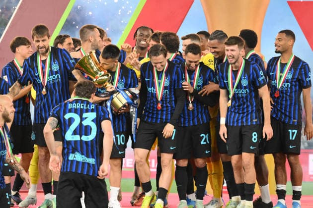 Foto IPP Roberto Ramaccia Roma 13 05 2026 Calcio Coppa Italia 2025 2026 - Finale - Lazio-Inter nella foto Inter’s players celebrate their victory at the end of the match ?Italy Photo Press - World Copyright - Roma italy Italia ITALY  Copyright: xR4924_italyphotopressx