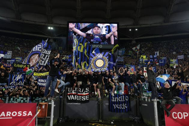 Coppa Italia final SS Lazio and FC Internazionale Inter Celebrate victory trophy during the Coppa Italia final between SS Lazio and FC Internazionale at the Stadio Olimpico in Rome on 13 May 2026. ABP10284 Copyright: xAntonioxBalascox