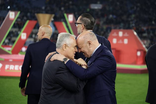 Coppa Italia final SS Lazio and FC Internazionale President of SS Lazio Claudio Lotito and president of Inter Giuseppe Marotta during the Coppa Italia final between SS Lazio and FC Internazionale at the Stadio Olimpico in Rome on 13 May 2026. ABP10471 Copyright: xAntonioxBalascox