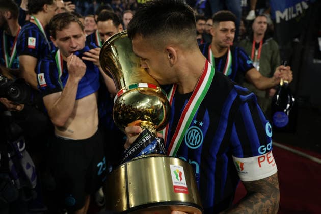 Coppa Italia final SS Lazio and FC Internazionale Inter™s Argentinian forward Lautaro Martinez Celebrate victory trophy during the Coppa Italia final between SS Lazio and FC Internazionale at the Stadio Olimpico in Rome on 13 May 2026. ABP10780 Copyright: xAntonioxBalascox