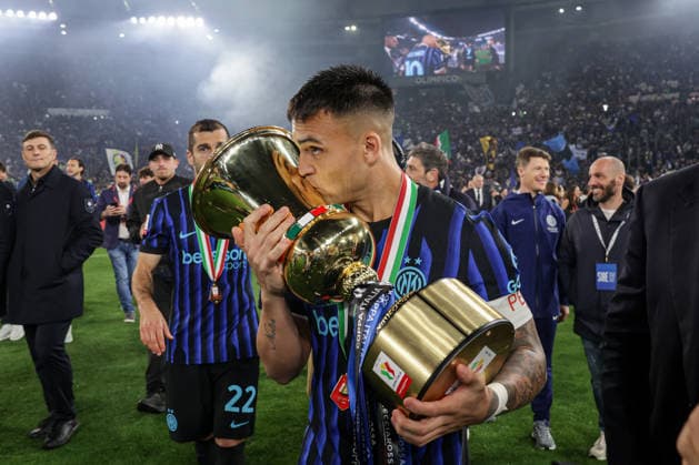 Inter Milan™s Lautaro Martinez celebrates during the Frecciarossa Italian Cup 2025 2026 final soccer match between Lazio and Inter Milan at the Stadio Olimpico in Rome, Italy - May 13, 2026 - Soccer  Copyright: xPhotoxbyxStefanoxNicoli LaPressex