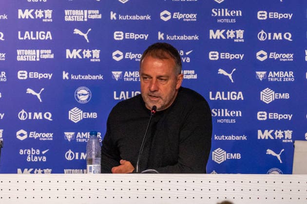 Barcelona head coach, Hansi Flick, during the post game press conference, PK, Pressekonferenz the La Liga EA Sports match between Alaves and Barcelona at Estadio Mendizorroza on May 13th 2026, in Vitoria Gasteiz, Spain Copyright: xAndresxLopezxSheridanxx xSPPx Sportspressphoto_SPR146008