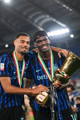 IPA84657381 - Andy Diouf and Ange-Yoan Bonny of Fc Inter celebrate after winning the Coppa Italia Final football match between SS Lazio and Inter FC Internazionale on 13 of May 2026 at Stadio Olimpico stadium in Rome, Italy. Photo Tiziano Ballabio  Copyright: xTizianoxBallabio IPAxSportx xx 84657381