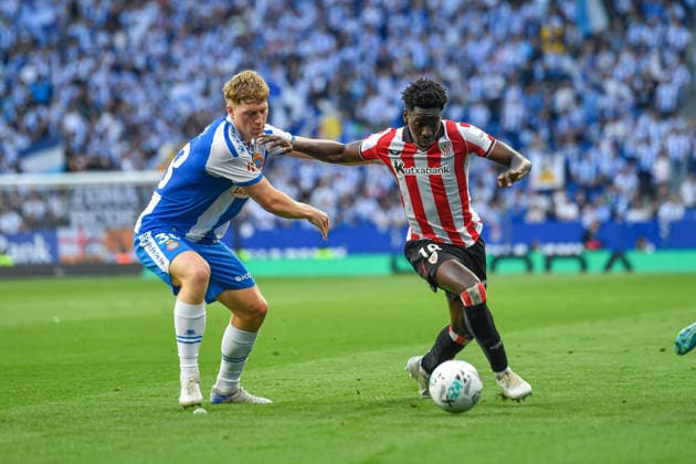 RCD ESPANYOL v ATHLETIC CLUB DE BILBAO RCDE STADIUM BARCELONA. May 13, 2026 RCD ESPANYOL vs ATHLETIC CLUB DE BILBAO May 13,2026 RCD Espanyol finally wins after 18 games. Riedel (38) of RCD Espanyol (left) vies with Adama (19) of Athletic Club de Bilbao during the match between RCD Espanyol and Athletic Club de Bilbao corresponding to the thirty six day of La Liga EA Sports at RCDE Stadium in Barcelona, Spain. Cornella El Prat ESP Copyright: xS.xRosx