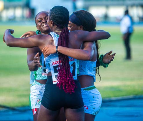 Tobi Amusan x Adaobi Tabugbo x Janet Sunday (Nigeria) in action after the Women s 100m hurdles event at the 2026 African Senior Athletics Championship in Accra, Ghana. Photo by Adeniyi Muyiwa Copyright: xAdeniyixMuyiwax