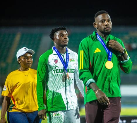 Chidera Ezeakor (Nigeria) in action after the medal presentation for the Men s 100m final, at the 2026 African Senior Athletics Championship in Accra, Ghana. Photo by Adeniyi Muyiwa Copyright: xAdeniyixMuyiwax