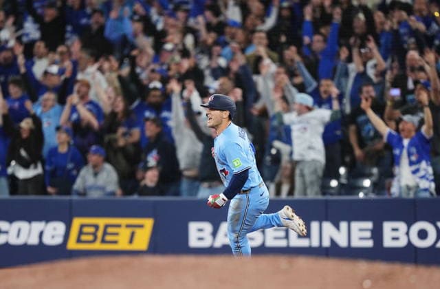 May 13, 2026, Toronto, On, CANADA: Toronto Blue Jays Daulton Varsho (5) rounds the bases after hitting a walk-off grand slam against the Tampa Bay Rays during 10th inning MLB, Baseball Herren, USA baseball action in Toronto on Wednesday, May 13, 2026. Canada News - May 13, 2026  - ZUMAc35_ 20260513_zaf_c35_201 Copyright: xNathanxDenettex