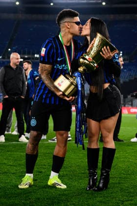 celebrate with the trophy at the end of the 2025 2026 Coppa Italia football final between SS Lazio and FC Internazionale at Stadio Olimpico in Rome (Italy), May 13, 2026. AndreaxStaccioli