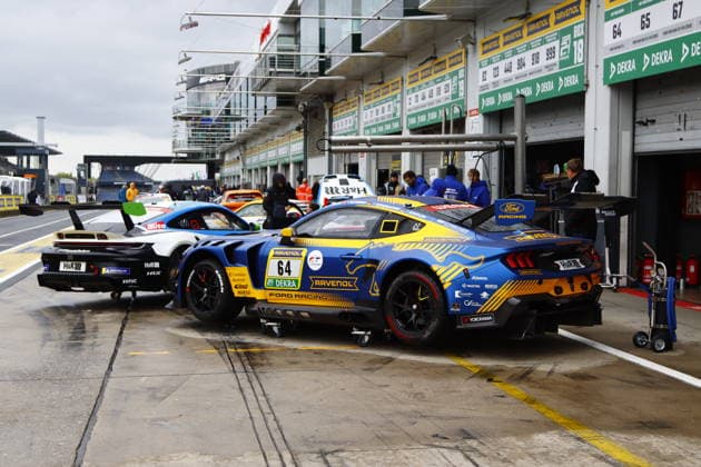 64 Dennis Olsen NOR Christopher Mies Erkrath GER Frederic Vervisch BEL Arjun Maini IND , Ford Mustang GT3, Team HRT Ford Racing GER in front of the pits GER, Motorsport, 54 ADAC Ravenol 24H Rennen Nuerburgring 2025, Wednesday, Impressions before the race, Nuerburg, 13 05 2026 GER, Motorsport, 54 ADAC Ravenol 24H Rennen Nuerburgring 2025, Wednesday, Impressions before the race, Nuerburg, 13 05 2026 Nuerburg Copyright: xEibner-Pressefoto JuergenxAugstx EP_JAT