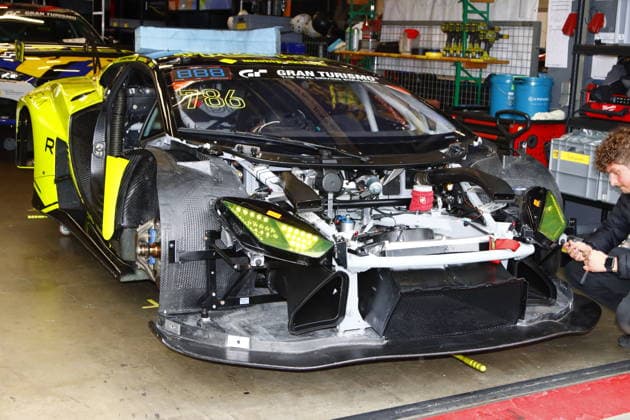786 Sak Nana THA Christoph Breuer Netterheim GER Dieter Schmidtmann Mechernich GER Thomas Mutsch Mechernich GER , Lamborghini Huracan GT3 EVO II, Team Renazzo Motorsport GER with open front end in the pits GER, Motorsport, 54 ADAC Ravenol 24H Race Nuerburgring 2025, Wednesday, Impressions before the race, Nuerburg, 13 05 2026 GER, Motorsport, 54 ADAC Ravenol 24H Race Nuerburgring 2025, Wednesday, Impressions before the race, Nuerburg, 13 05 2026 Nuerburg Copyright: xEibner-Pressefoto JuergenxAugstx EP_JAT