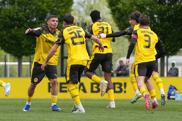 Thursday, 14 05 2026 Season 2025 2026 Final U17 Westfalenpokal at BVB Fußballpark Hohenbuschei, Dortmund, Germany BV Borussia Dortmund U17 VfL Bochum U17 Goal celebration after the 1 1 by Idriss Junior Jeremi Coulibaly BVB