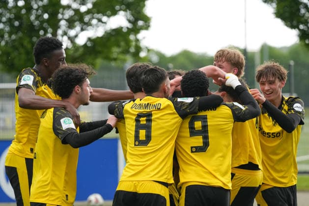 Thursday, 14 05 2026 Season 2025 2026 Final U17 Westfalenpokal at BVB Fußballpark Hohenbuschei, Dortmund, Germany BV Borussia Dortmund U17 VfL Bochum U17 Goal celebration after the 2 1 by Johann Lasse Jaensch BVB