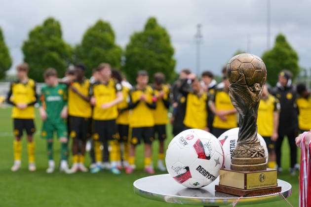 Thursday, 14 05 2026 Season 2025 2026 Final U17 Westfalenpokal at BVB Fußballpark Hohenbuschei, Dortmund, Germany BV Borussia Dortmund U17 VfL Bochum U17 The Westfalenpokal shortly before the award ceremony