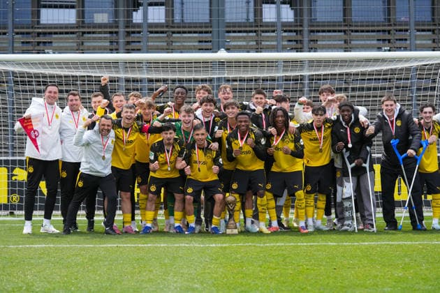 Thursday, 14 05 2026 Season 2025 2026 Final U17 Westfalenpokal at BVB Fußballpark Hohenbuschei, Dortmund, Germany BV Borussia Dortmund U17 VfL Bochum U17 Winner photo of BVB U17 after winning the Westfalenpokal