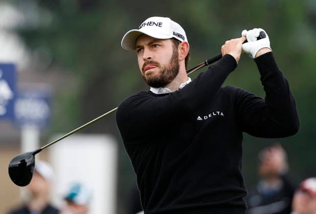 Patrick Cantlay.tees off on the 11th hole during the first round of the 2026 PGA, Golf Herren Championship at Aronimink Golf Club in Newtown Square, Pennsylvania, on Thursday, May 14, 2026.  PHI20260514813 LAURENCExKESTERSON