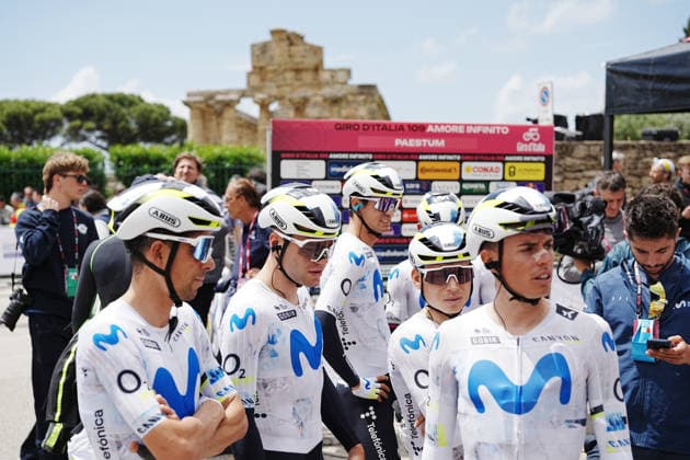 Movistar team during Stage 6 of the Giro d™Italia, from Paestum to Naples, Italy, Thursday, May 14, 2026.  Copyright: xGianxMattiaxD Albertox xLaPressex