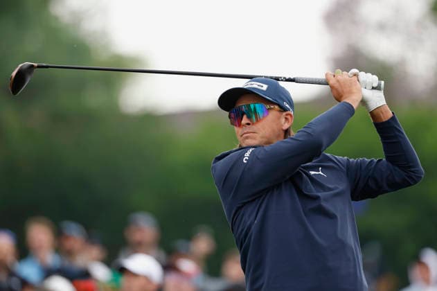Rickie Fowler watches his tee shot on the 11th hole during the first round of the 2026 PGA, Golf Herren Championship at Aronimink Golf Club in Newtown Square, Pennsylvania, on Thursday, May 14, 2026.  PHI20260514818 LAURENCExKESTERSON