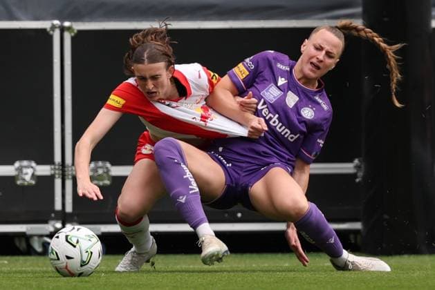 14.MAY.2026 - SOCCER - 2025-2026 ÖFB WOMEN S CUP 50.FINAL, FC Red Bull Salzburg vs FK Austria Wien Greta Spinn (Red Bull Salzburg) and Virginia Kirchberger (Austria Wien) in duel VIENNA VIENNA, AUSTRIA – Wiener Club-Stadion Wiener-Sport-Club-Stadion,Alszeile 19, 1170 Wien AUSTRIA