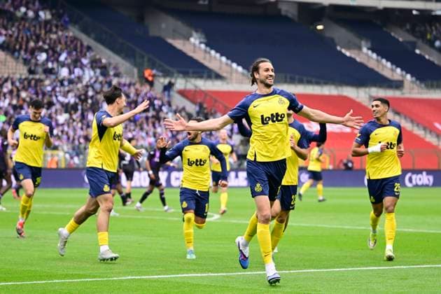 Royale Union Saint-Gilloise v RSC Anderlecht - Belgian Croky Cup Final BRUSSELS, BELGIUM - MAY 14 : Burgess Christian defender of Royale Union Saint-Gilloise celebrating scoring a goal (1-0) during the Belgian Croky Cup final match between Royale Union Saint-Gilloise and RSC Anderlecht on May 14, 2026 in Brussels, Belgium, 14 05 2026 Brussels Belgium  Copyright: xJanxDexMeuleneirx