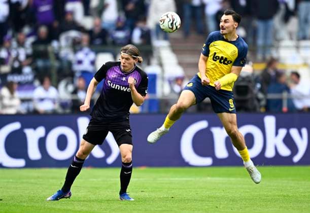 Royale Union Saint-Gilloise v RSC Anderlecht - Belgian Croky Cup Final BRUSSELS, BELGIUM - MAY 14 : Hey Lucas Boel defender of RSC Anderlecht, Biondic Mateo forward of Royale Union Saint-Gilloise during the Belgian Croky Cup final match between Royale Union Saint-Gilloise and RSC Anderlecht on May 14, 2026 in Brussels, Belgium, 14 05 2026 Brussels Belgium  Copyright: xTomasxSiskx