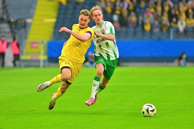 Strawberry Arena SOLNA, SWEDEN - MAY 14: Jeppe Kjar of Mjallby AIF and Victor Lind of Hammarby IF in the Swedish Cup final between Mjallby AIF and Hammarby IF at Strawberry Arena on May 14, 2026 in Solna, Sweden. (Peter Sonander SPP) Copyright: xPeterxSonander SPPx Sportspressphoto_SPR146151