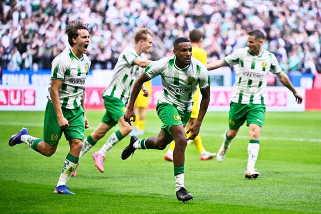 STOCKHOLM, SWEDEN 20260514 Hammarby s Paulos Abraham celebrates his goal, 1 1, during Thursday s final in the Swedish Cup between Mjällby AIF and Hammarby at the National Arena, Strawberry Arena STOCKHOLM SWEDEN x10430x  Copyright: xChristinexOlsson TTx FINAL SWEDISH CUP MJÄLLBY - HAMMARBY