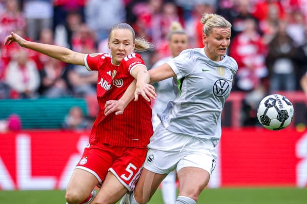 2026 05 14, xkwix, Football, Final DFB Cup Women, VfL Wolfsburg FC Bayern Munich, Season 2025 2026, Rhein Energie Stadium in Cologne Alexandra Popp VfL Wolfsburg Women 11 in duel against Magdalena Eriksson FC Bayern Munich Women 5 DFB regulations prohibit any use of photographs as image sequences and or quasi video Photo xKamilxWilkowskixPressefotoKochx Nordrhein Westfalen Germany