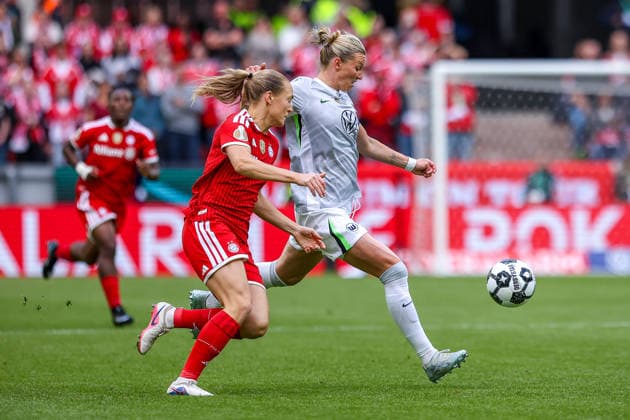 2026 05 14, xkwix, Football, Final DFB Cup Women, VfL Wolfsburg FC Bayern Munich, Season 2025 2026, Rhein Energie Stadium in Cologne Alexandra Popp VfL Wolfsburg Women 11 in duel against Magdalena Eriksson FC Bayern Munich Women 5 DFB regulations prohibit any use of photographs as image sequences and or quasi video Photo xKamilxWilkowskixPressefotoKochx Nordrhein Westfalen Germany