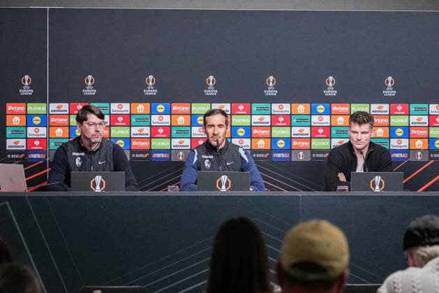 Press conference SC Freiburg, 14 05 2026 Sascha Glunk SC Freiburg, Head of Sports Communication , Julian Schuster SC Freiburg, Coach and Lukas Kübler SC Freiburg, 17 Press conference SC Freiburg, 14 05 2026 Copyright: xBEAUTIFULxSPORTS Boscox