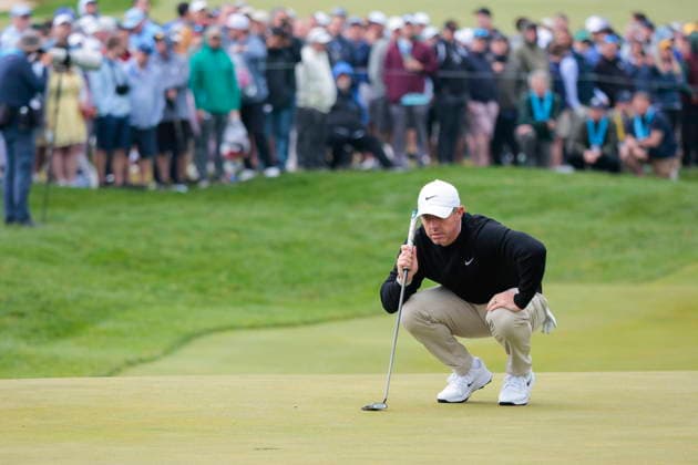 Golf 2026 PGA, Golf Herren Championship - Round 1 Northern Ireland™s Rory McIlroy lines up a putt on the 10th green during Round 1 of the 2026 PGA Championship at Aronimink Golf Club in Newtown Square, Pennsylvania, USA, 14 May 2026. Newtown Square PA United States  Copyright: xSTEVENxM.xFALKx
