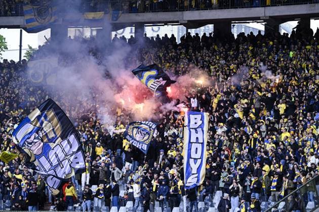 Union s supporters pictured in the stands during a soccer game between Royale Union Saint-Gilloise and RSC Anderlecht, Thursday 14 May 2026 in Brussels, the final of the Croky Cup Belgian soccer cup. TOM GOYVAERTS TomxGoyvaerts  x173870106x