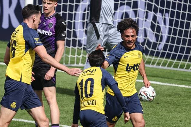 Union s Kevin Mac Allister celebrates after scoring during a soccer game between Royale Union Saint-Gilloise and RSC Anderlecht, Thursday 14 May 2026 in Brussels, the final of the Croky Cup Belgian soccer cup. BRUNOxFAHY  x173870578x